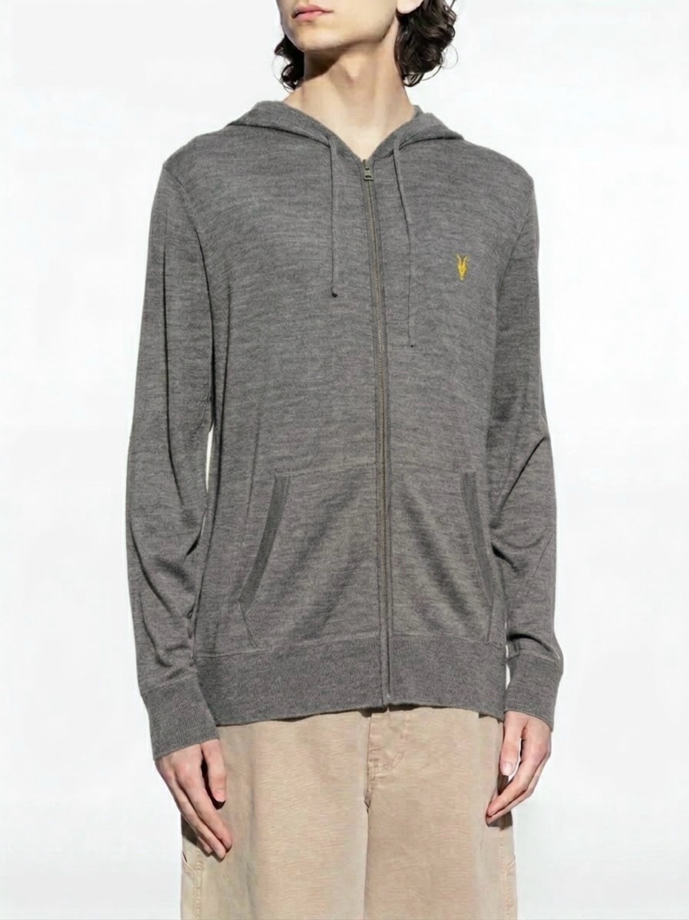 ALLSAINTS Wool Hoodie Mode Monument Grey Men’s Lightweight Zip Up Hoodie XXL